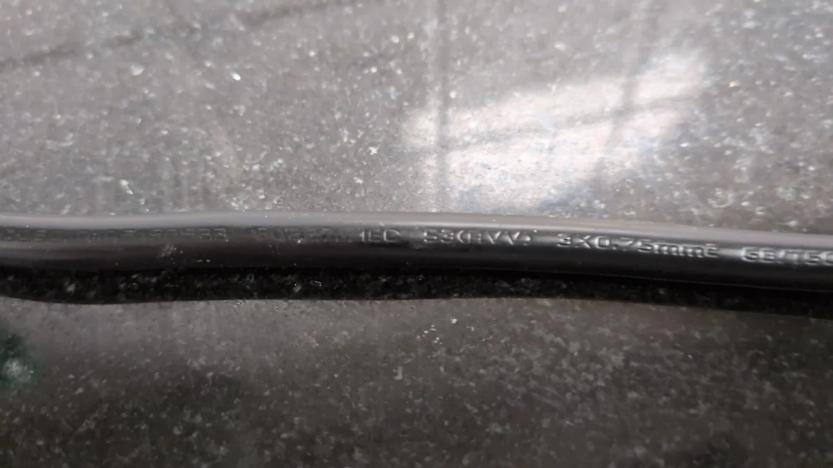 Black cable jacket printed with 60227 IEC 53 (RVV) and GB/T 5023.5-2008