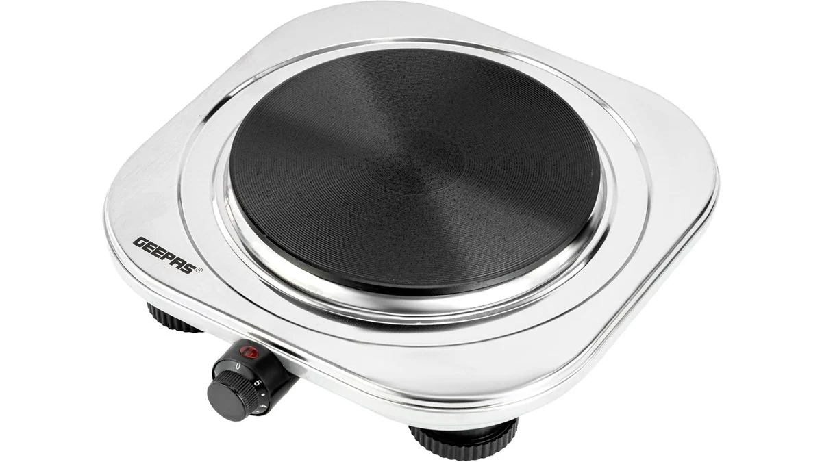 Geepas 1500W stainless steel single electric hot plate for a table top